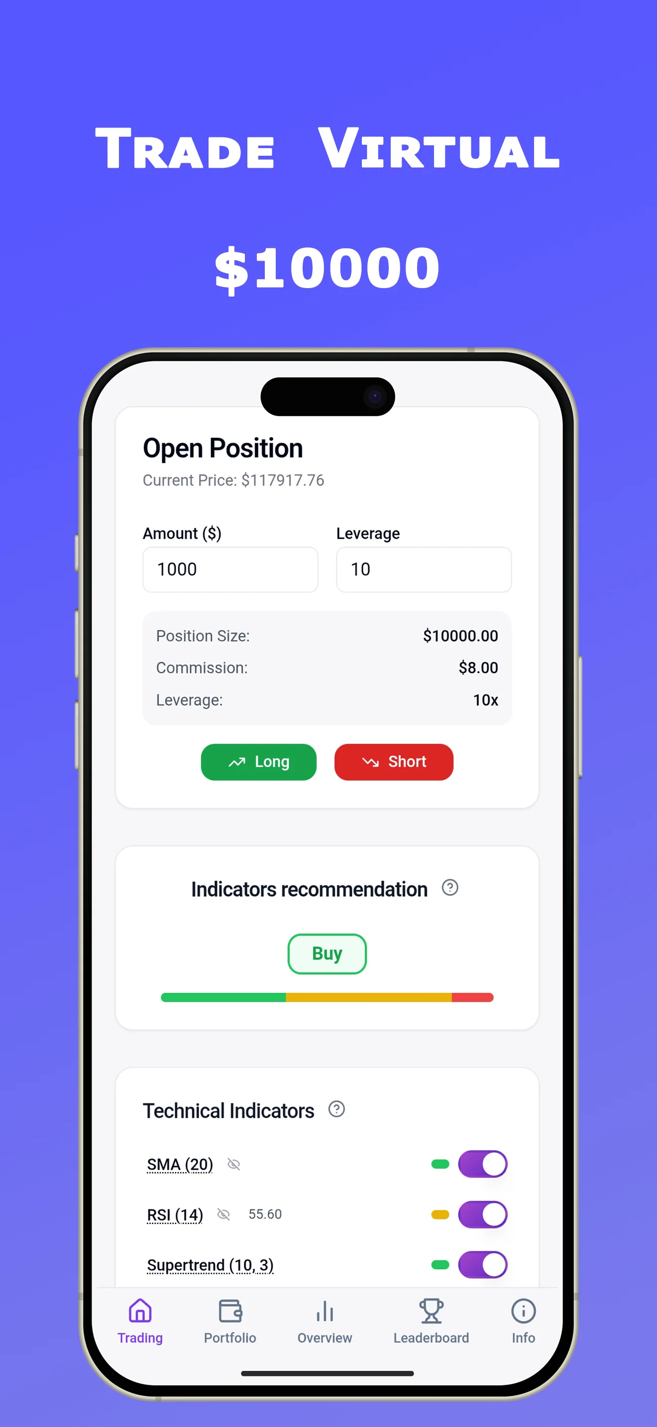 Trade virtual funds with leverage