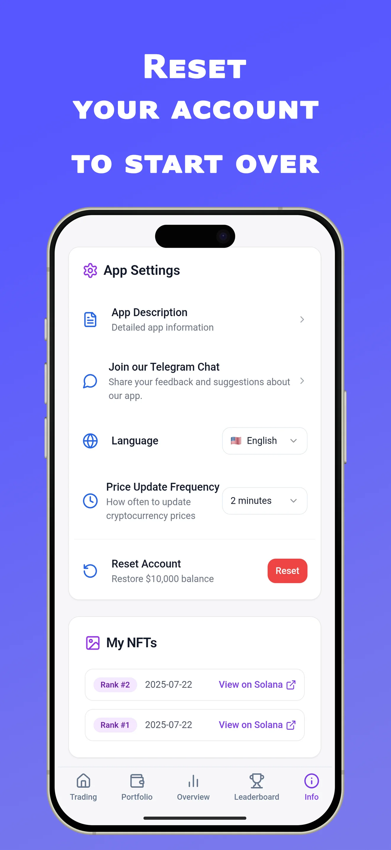 Reset your account to start over